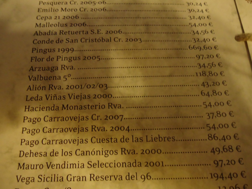 Alión Safras 01, 02 ou 03 por 43,20 Euros no Restaurante El Corrigidor, um dos melhores de Almagro 